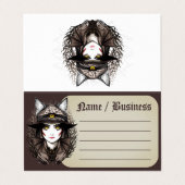 Hexenkatze Halloween Niedliches Portrait Visitenkarten (Außenseite Aufgefaltet)