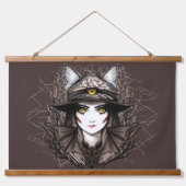 Hexenkatze Halloween Niedliches Portrait Wandteppich Mit Holzrahmen (Vorne)