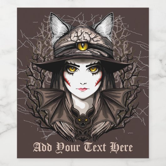 Hexenkatze Halloween Niedliches Portrait Weinetikett (Einzelnes Label)