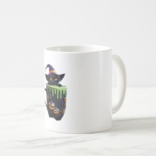 Hexenkatze Halloween Tasse - Niedlicher Schwarzer (VorderseiteRechts)