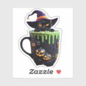 Hexenkatze Halloween Tasse - Niedlicher Schwarzer  Aufkleber (Blatt)
