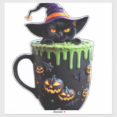 Hexenkatze Halloween Tasse - Niedlicher Schwarzer Aufkleber (Blatt)