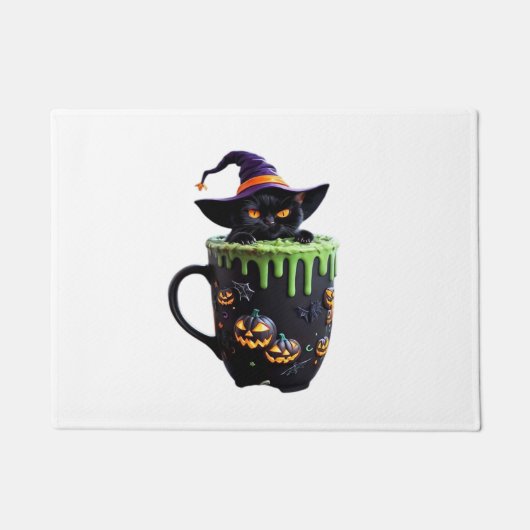Hexenkatze Halloween Tasse - Niedlicher Schwarzer  Fußmatte (Vorderseite)