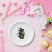 Hexenkatze Halloween Tasse - Niedlicher Schwarzer Pappteller (Party)