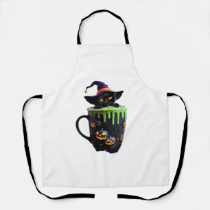 Hexenkatze Halloween Tasse - Niedlicher Schwarzer Schürze