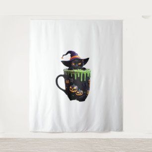 Hexenkatze Halloween Tasse - Niedlicher Schwarzer Wandteppich