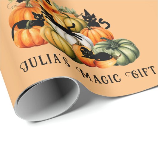 Hexenkatze Kürbislaterne Halloween Magic-Geschenke Geschenkpapier (Rolleneckpunkt)