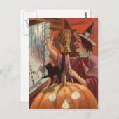 Hexenkatze Kürbislaterne Pumpkin Postkarte (Vorne/Hinten)