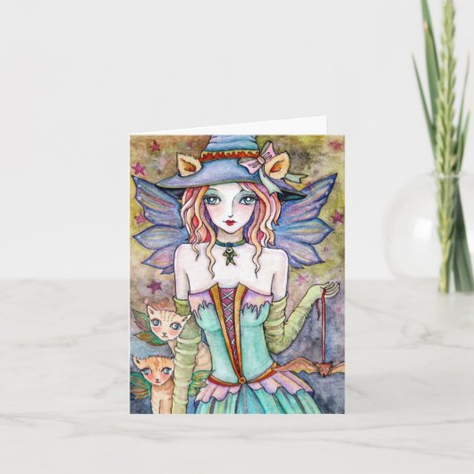 Hexenkatze mit Katzenmatte * Nachtwanderer * Blank Karte (Vorderseite)