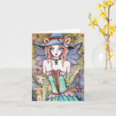 Hexenkatze mit Katzenmatte * Nachtwanderer * Blank Karte (Gelbe Blume)