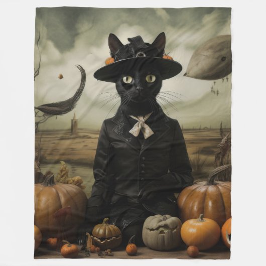 Hexenkatze mit Kürbissen Fleecedecke (Vorderseite)