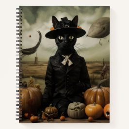 Hexenkatze mit Kürbissen Notizblock