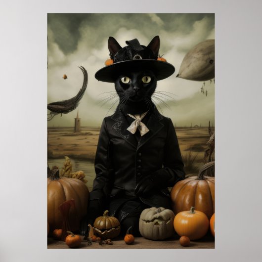 Hexenkatze mit Kürbissen Poster (Vorne)