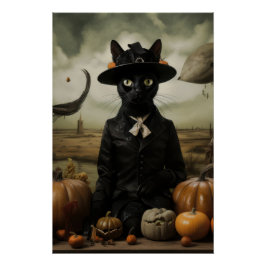 Hexenkatze mit Kürbissen  Poster