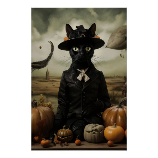 Hexenkatze mit Kürbissen Poster (Vorderseite)