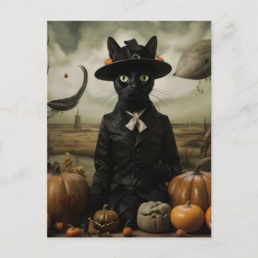Hexenkatze mit Kürbissen Postkarte (Vorderseite)