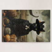 Hexenkatze mit Kürbissen Puzzle (Horizontal)