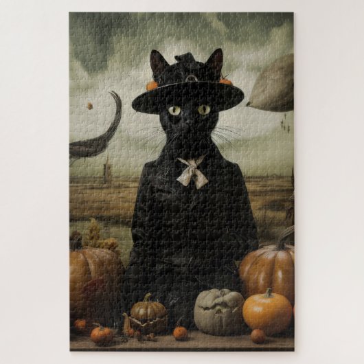 Hexenkatze mit Kürbissen Puzzle (Vertikal)