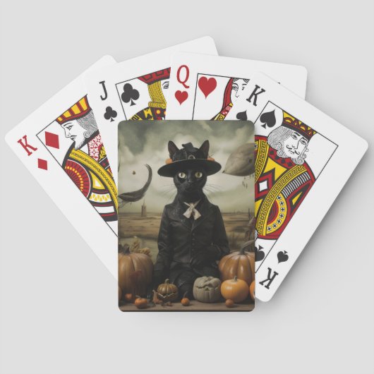 Hexenkatze mit Kürbissen Spielkarten (Rückseite)