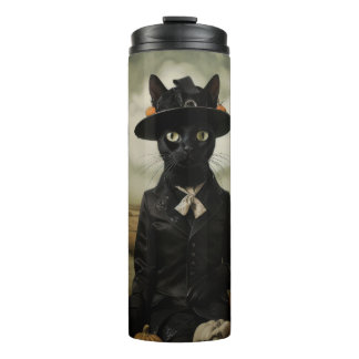 Hexenkatze mit Kürbissen Thermosbecher