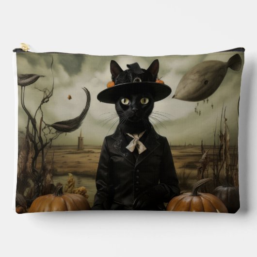 Hexenkatze mit Kürbissen Zubehörtasche (Vorderseite)