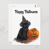 Hexenkatze mit Pumpkin-Postkarte Postkarte (Vorne/Hinten)