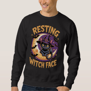 Hexenkatze mit schwarzem KatzenHalloween-Katzenjam Sweatshirt