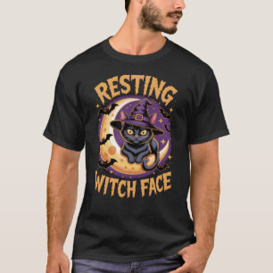 Hexenkatze mit schwarzem KatzenHalloween-Katzenjam T-Shirt