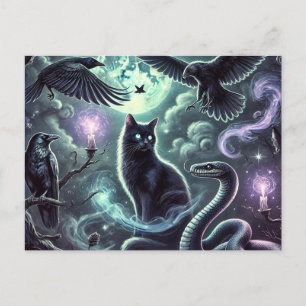 Hexenkatze Postkarte Halloween Schwarze Katze Ku
