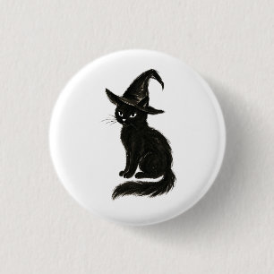Hexenkatze – Schwarze Tinte Halloween-Illustration Button