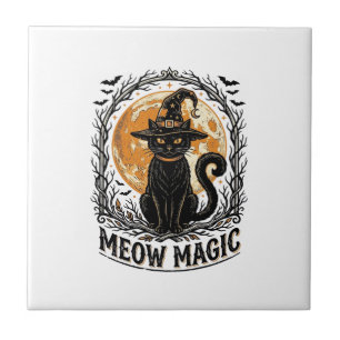Hexenkatze-Shirt Vintage Halloween Mond Design_1 Fliese