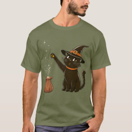 Hexenkatze T - Shirt - Zauberschwarze Katze mit He