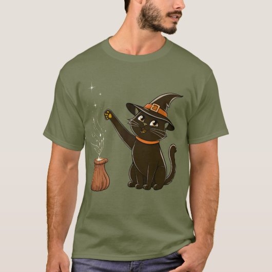 Hexenkatze T - Shirt - Zauberschwarze Katze mit He (Vorderseite)