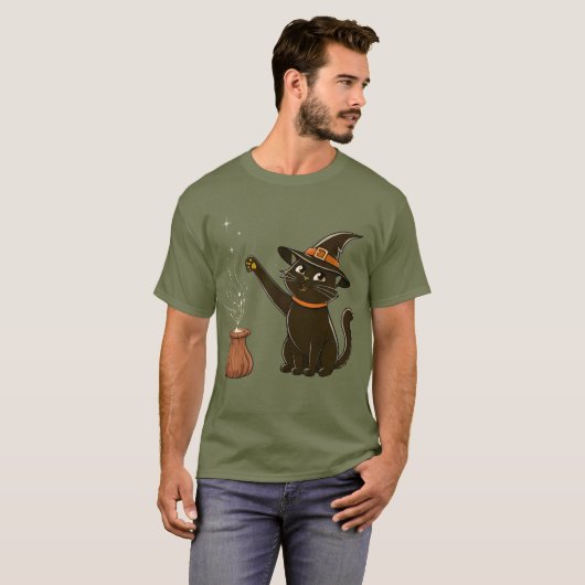 Hexenkatze T - Shirt - Zauberschwarze Katze mit He (Vorne ganz)