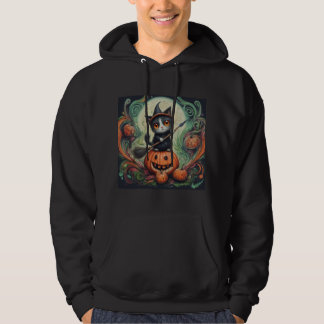 Hexenkatze und Kürbiskürbis Halloween Hoodie