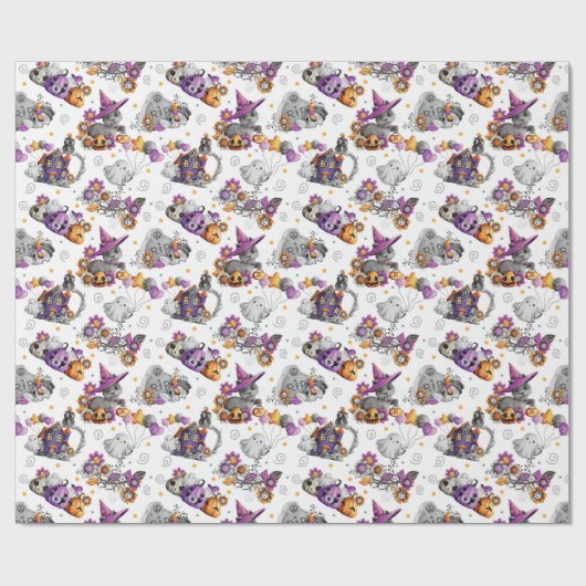 Hexenkatze und Spooky Friends Geschenkpapier (Flach)