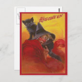 Hexenkatze Vintag Halloween Postkarte (Vorne/Hinten)