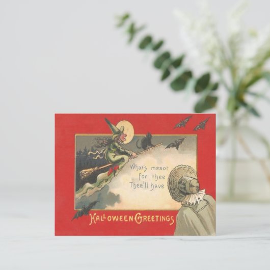 Hexenkatze Vollmond Bat Tree Weibliche Nacht Postkarte (Stehend Vorderseite)