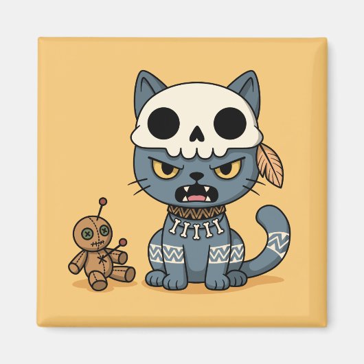 Hexenkatze Voodoo-Puppe Gelb Magnet (Vorne)