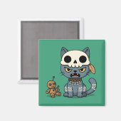 Hexenkatze Voodoo-Puppe Grün Magnet (Vorderseite/Rückseite)