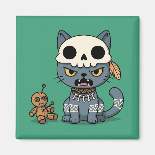 Hexenkatze Voodoo-Puppe Grün Magnet (Vorne)