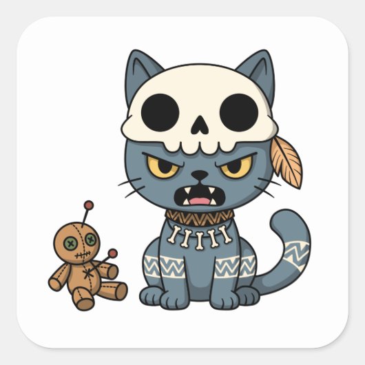 Hexenkatze Voodoo-Puppe Quadratischer Aufkleber (Vorderseite)
