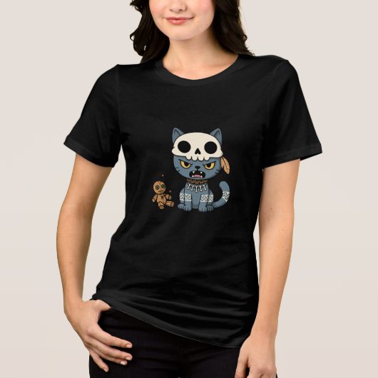 Hexenkatze Voodoo-Puppe Tri-Blend Shirt (Vorderseite)