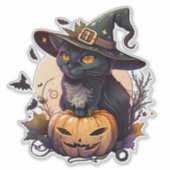 Hexenkatze zu Halloween Aufkleber (Vorderseite)