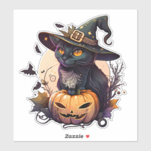 Hexenkatze zu Halloween Aufkleber