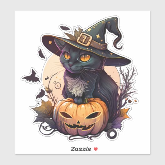Hexenkatze zu Halloween Aufkleber (Blatt)