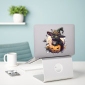 Hexenkatze zu Halloween Aufkleber (Laptop auf Schreibtisch)