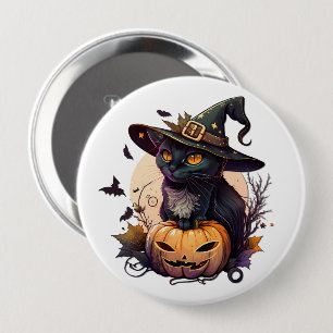 Hexenkatze zu Halloween Button