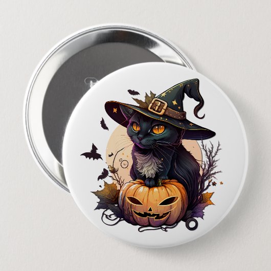 Hexenkatze zu Halloween Button (Vorne & Hinten)