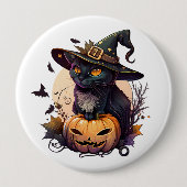 Hexenkatze zu Halloween Button (Vorderseite)